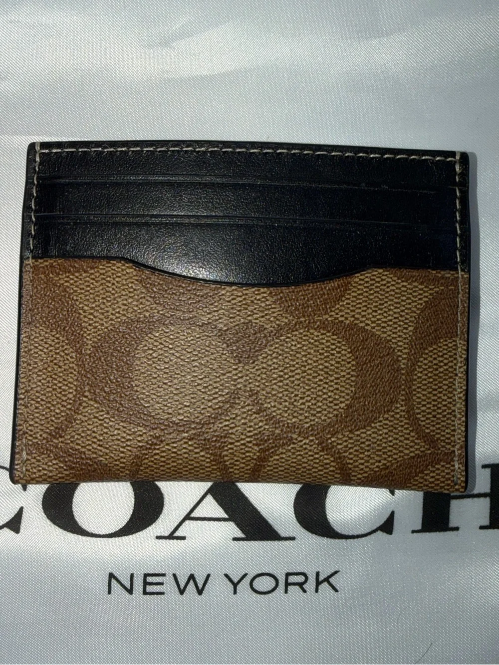 Coach Brown Signature Canvas with Black Leather Card Case